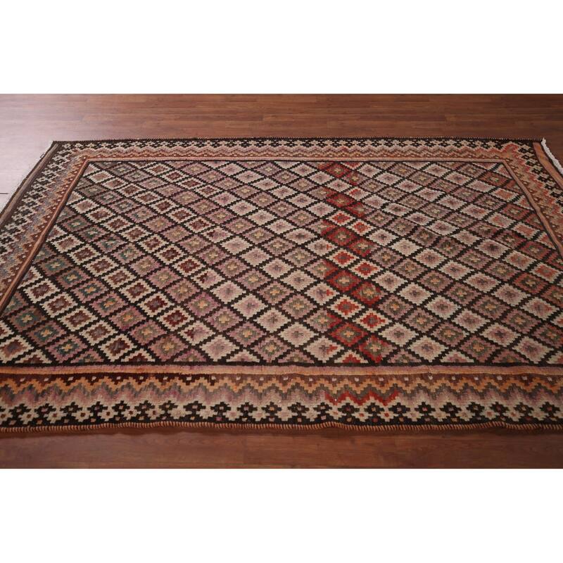 Trellis Kilim Persian Vintage Rug Flatweave Wool Carpet - 5'8" X 8'1"