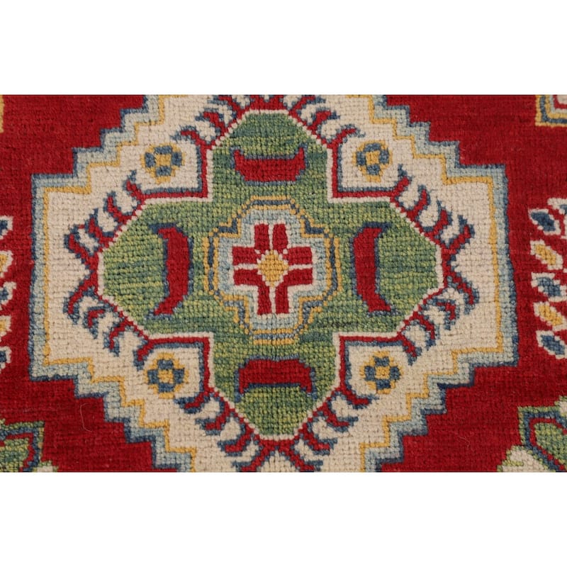 Red Geometric Kazak Rug Handmade Geometric Wool Carpet - 5'0" x 6'5"