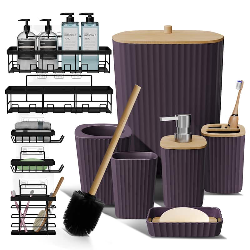 Emperyan Bathroom Accessory Set - Complete Set + Shower Caddy - Purple