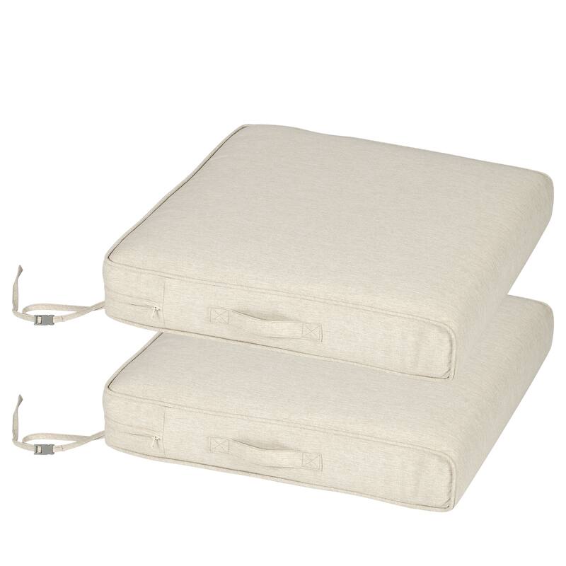 Aoodor Patio Chair Cushions Set of 2, Water Resistant Outdoor Seat Cushions with Handle and Ties, Square Corner Cushions - 19"x19" - Light Taupe