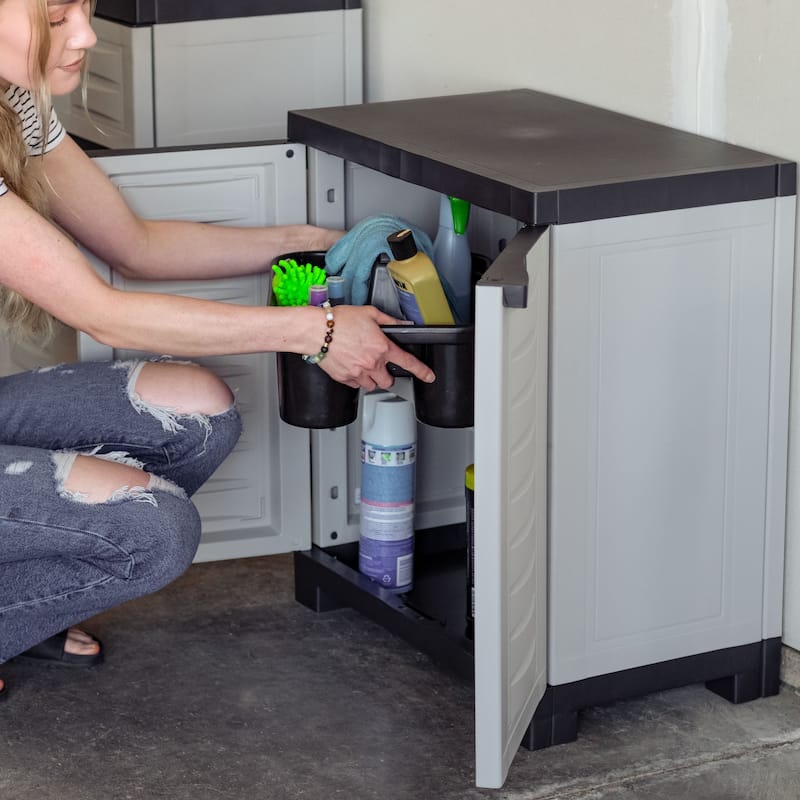 Sunnydaze Plastic Garage Storage Cabinet with Adjustable Shelf