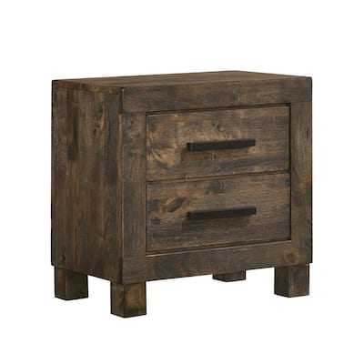 2 Drawers Wooden Nightstand in Golden Brown