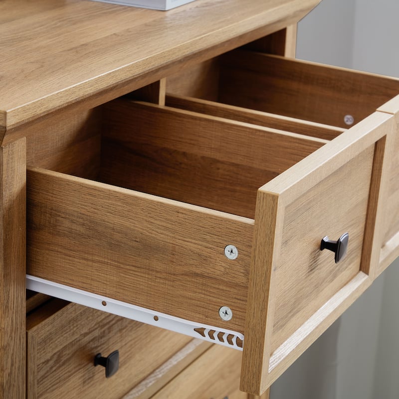 Oak 6 Drawer Dresser, Tall Chest of Drawers with Modern Metal Handles