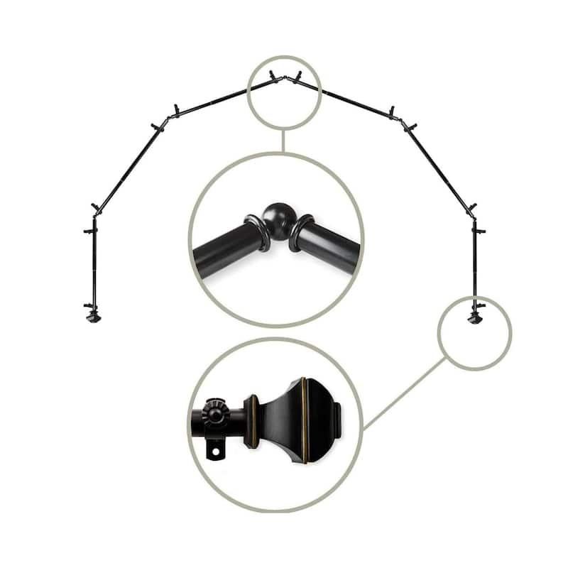 Black Corner Curtain Rod - 13/16 Inch Attic Window Rods - 6-Sided Bay Window Drapery Hardware - M