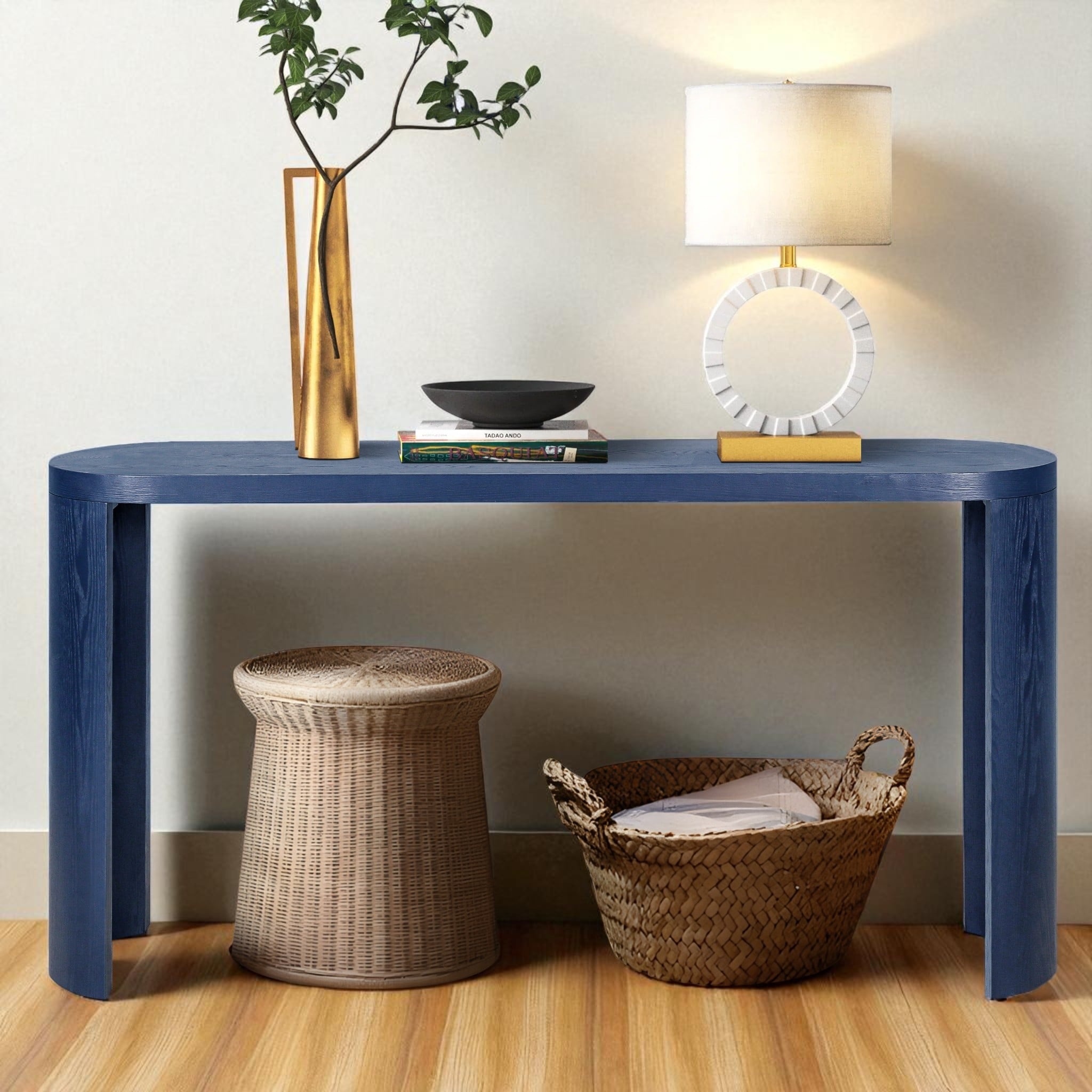 60'' Oval Console Table with Thick Top and Reversible Curved Legs, Entryway or Sofa Table for Living Room or Hallway - MDF