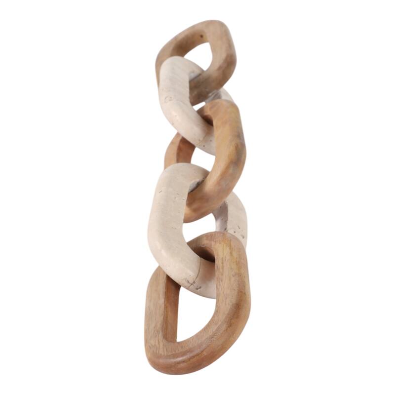 Travertine Wood Modern Decorative Chain Link Sculpture Accent Decor