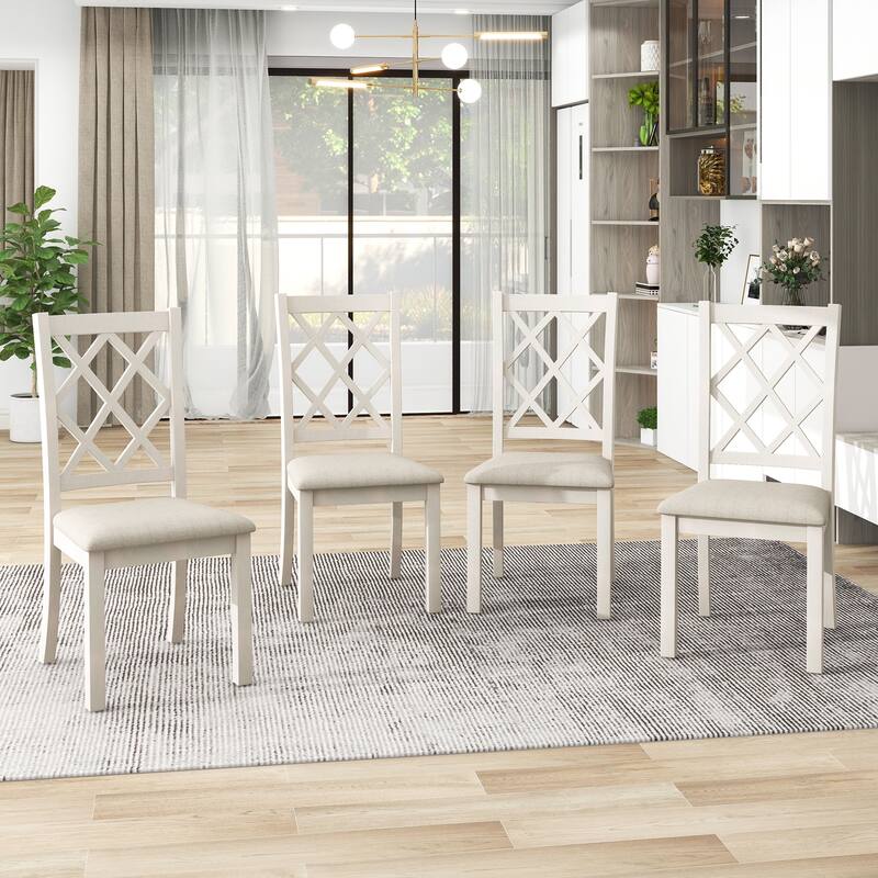 Walnut 5-Piece Wooden Dining Table Set with Round Table & 4 Upholstered Chairs