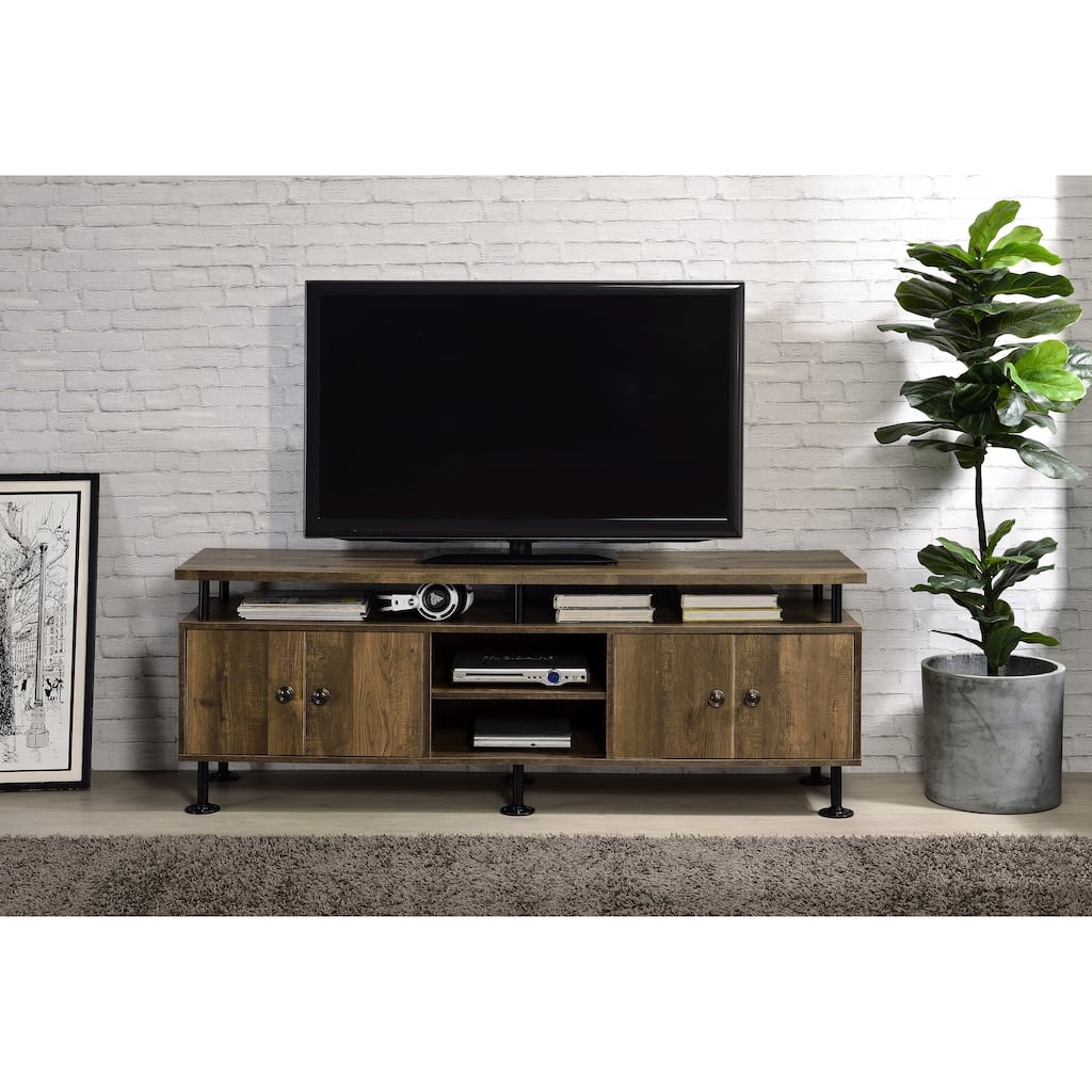 Oak 60" TV Stand with Open Compartments & Door Storage for TVs Up to 60"