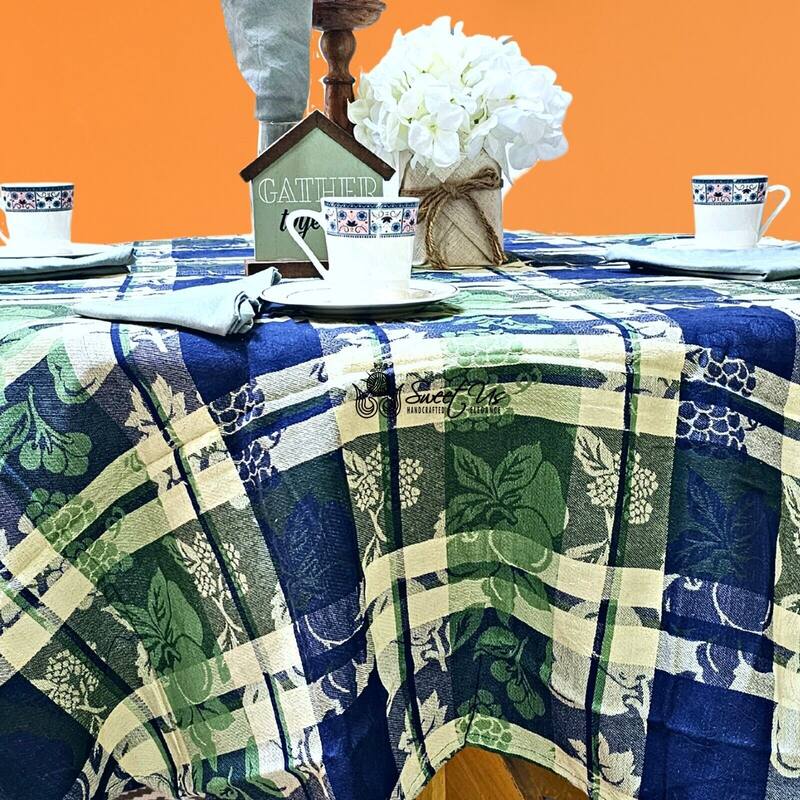 Plaid Jacquard Cotton Delicate Floral Tablecloth Collection