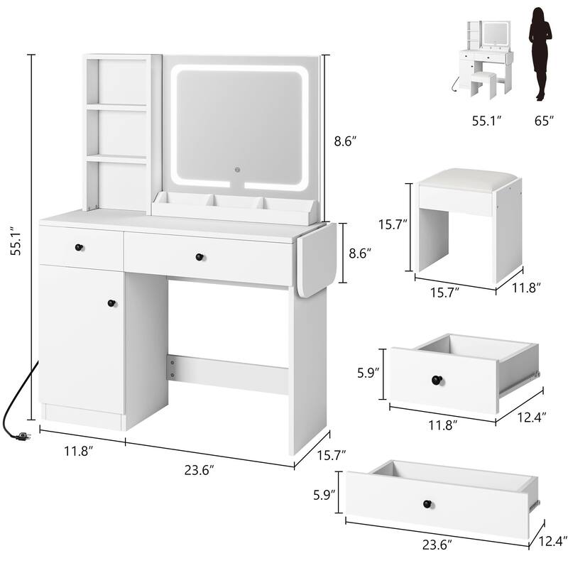 Vanity Table, Makeup Vanity Set with LED Light and Mirror