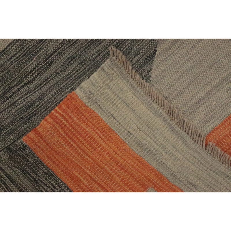 Hand Woven Oriental 100% Wool Carpet Southwestern Modern Greys & Charcoal Kilim Area Rug - 6' 8'' X 4' 9''