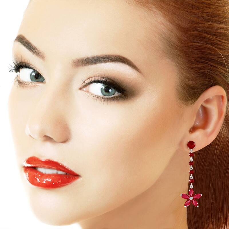 14K Solid Gold Chandelier Elegant Gemstone Earrings with Rubies