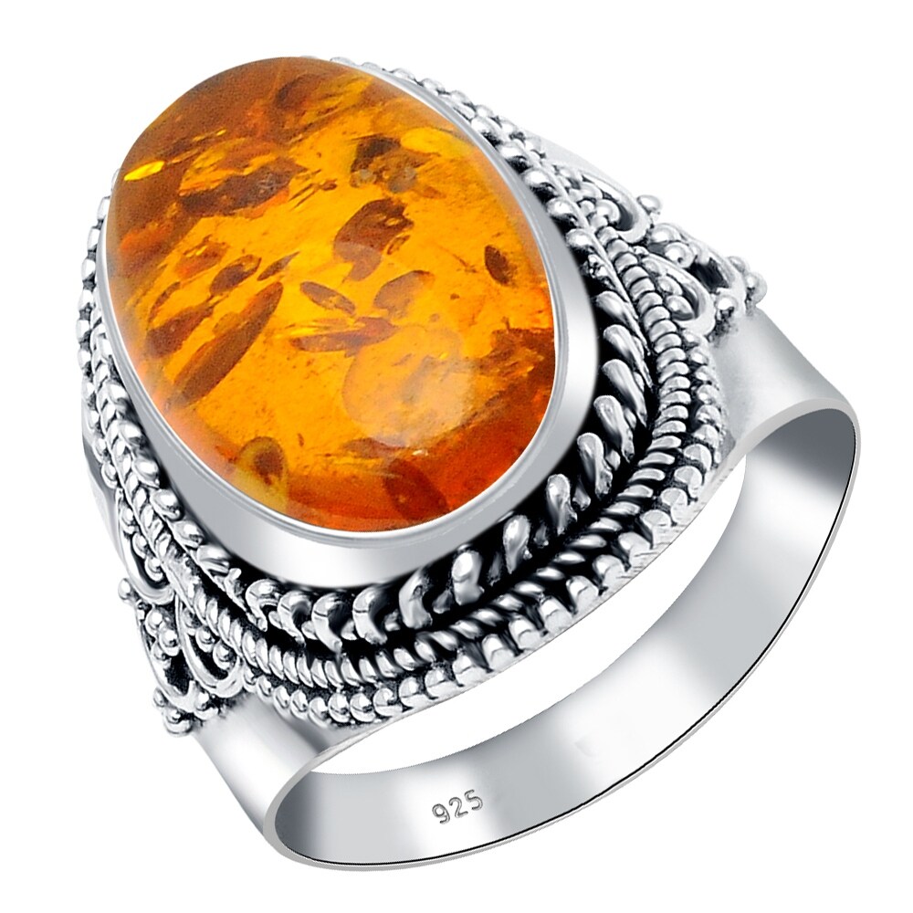 Anniversary Ring Outstanding Ring 925 Sterling Silver Gift Ring Unique Baltic Amber Ring Octagon Shape Birthstone Ring