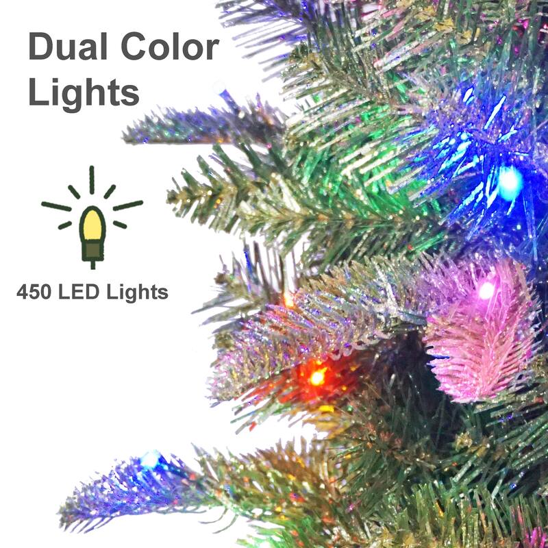 Puleo International 9' Pre-Lit Artificial Yardley Spruce Pencil Tree with 450 Dual-Color LED Lights