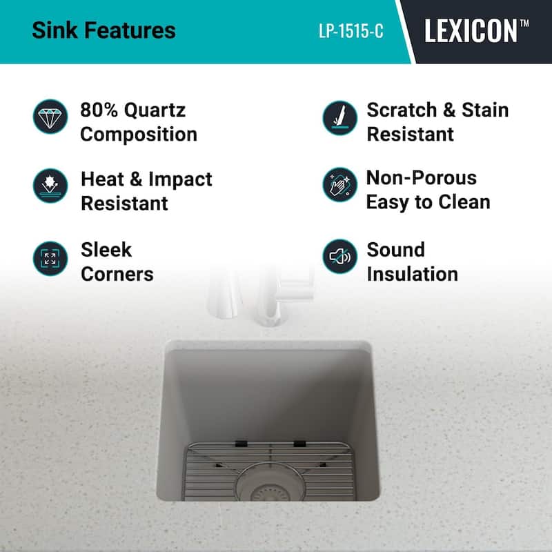 15" x 15" Quartz Kitchen Sink, Single Bowl Kitchen Sinks, Drop in Kitchen Sink, Granite Composite Kitchen Sink,... - 15"x15"