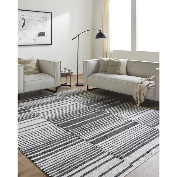 slide 2 of 3, Yasmin Transitional Stripe Jute Area Rug White/Black - 2' x 3'
