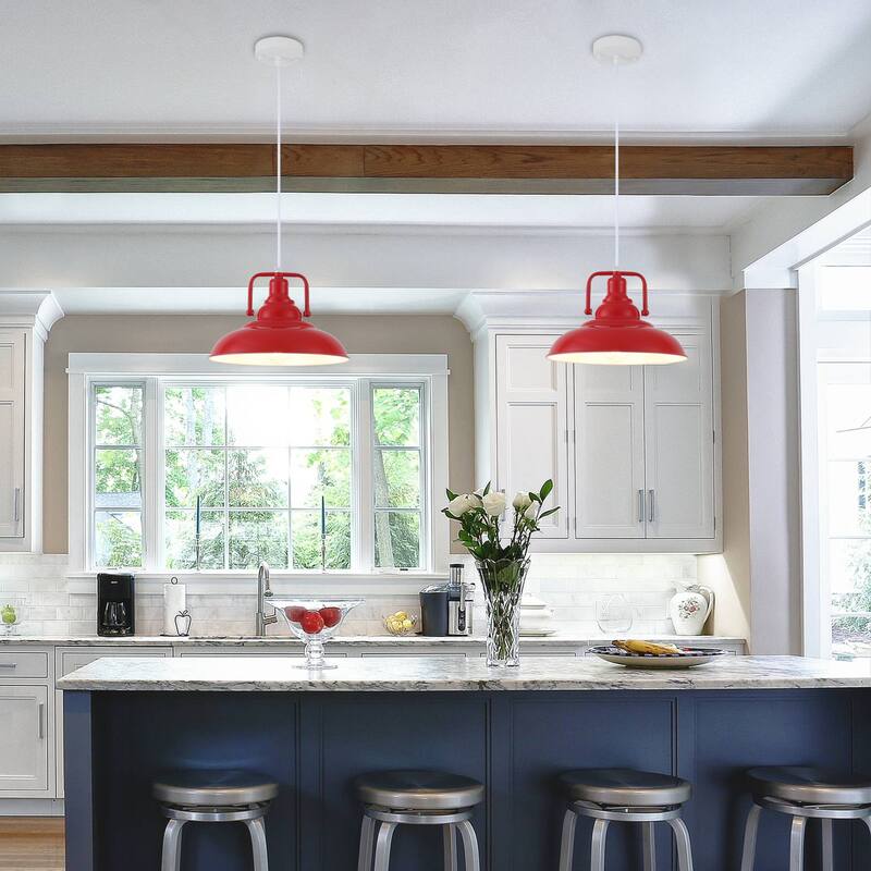 1-Light Rustic Hanging Kitchen Pendant Light Island Ceiling Light with Metal Shade for Dining Room