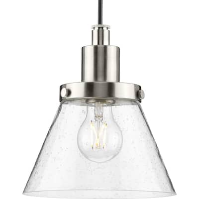 Hinton Collection One-Light Brushed Nickel Modern Farmhouse Pendant - 8 in x 8 in x 8.62 in