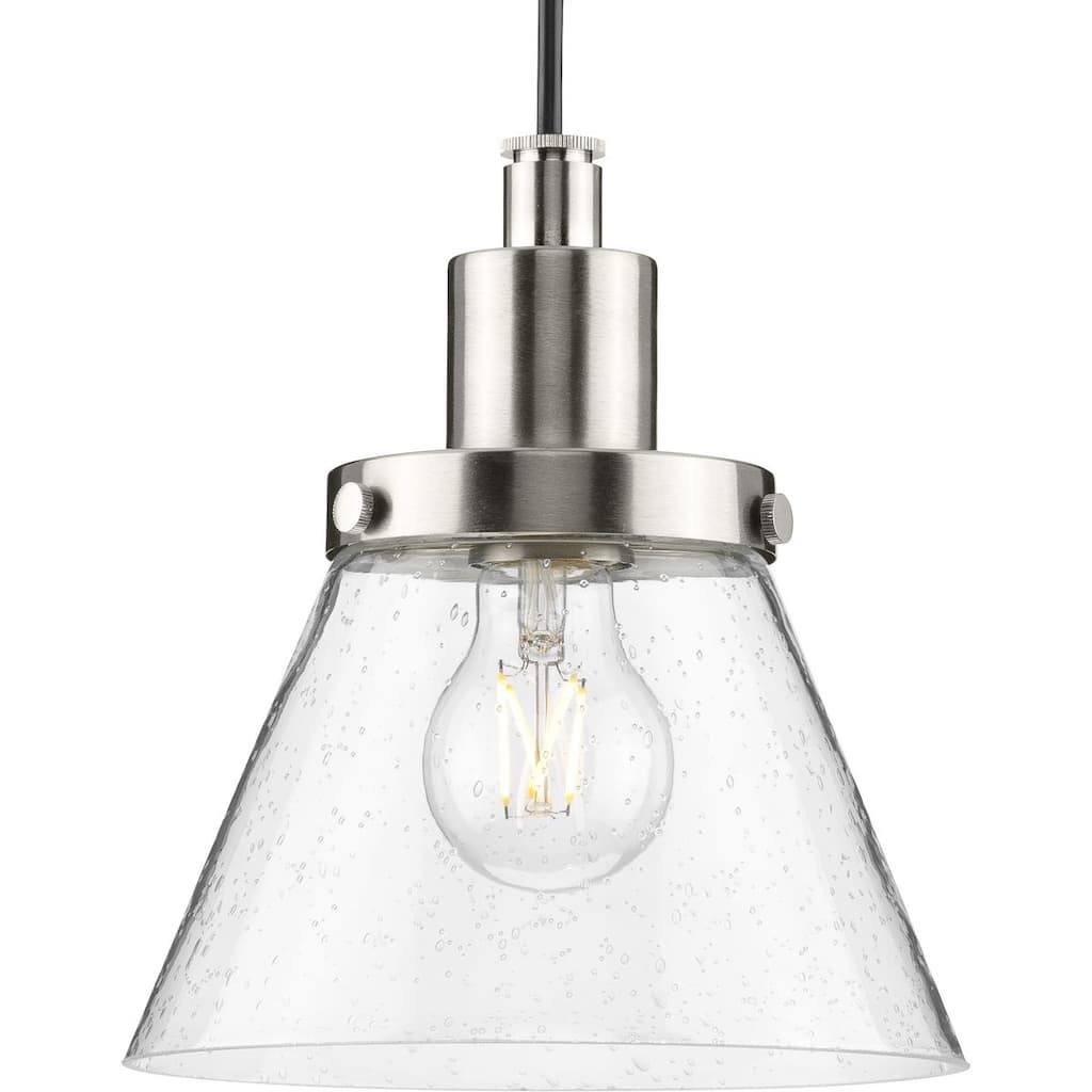 Hinton Collection One-Light Brushed Nickel Modern Farmhouse Pendant - 8 in x 8 in x 8.62 in