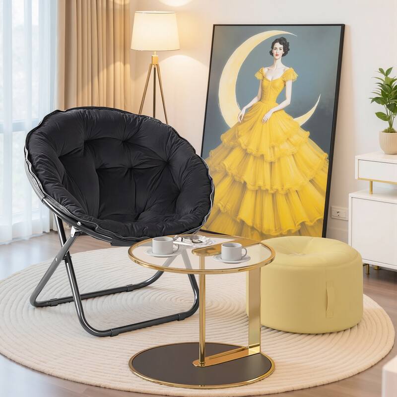 Javlergo 1/2 Pack Foldable Living Room Moon Chair 31.5 Inch Breathable with Black Frame Foldable Chair for Indoor Outdoor - Single - Black