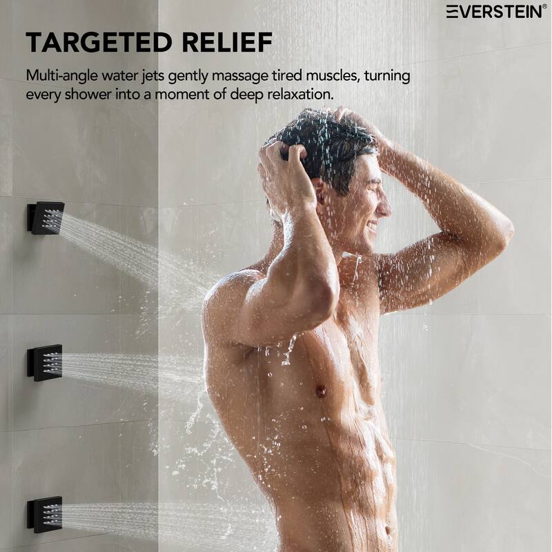 Dual Heads 16" Rainfall & High Pressure 6" Shower Head 3 Way Thermostatic Faucet System w/ 3 Body Jets