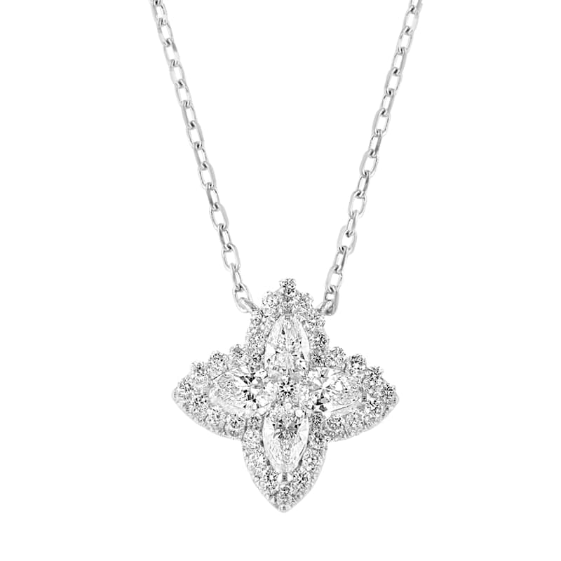 EFFY 14k White Gold Lab Grown Diamond Blossom Pendant Necklace