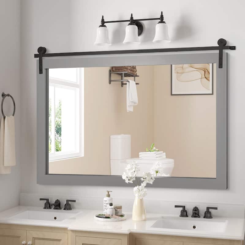 Rectangle Wood Framed Decorative Wall Mirror - 40x26 - Grey