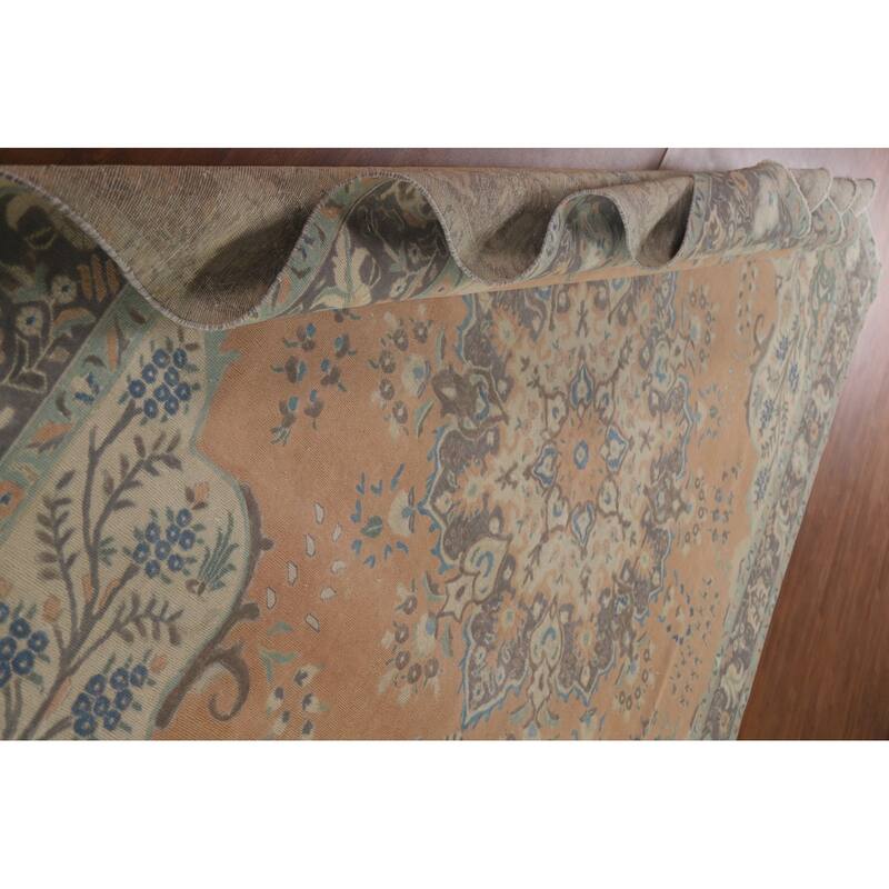 Hand Knotted Oriental 100% Wool Carpet Traditional Floral Peach Tabriz Area Rug - 13' 1'' X 9' 4''