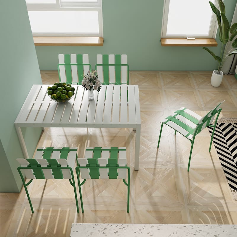 4-Pack Modern Striped Color Block Chairs - Waterproof PP Seat & Sturdy Metal Legs, Indoor/Outdoor Dining Set for Patio, Balcony