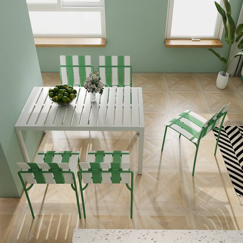 4-Pack Modern Striped Color Block Chairs - Waterproof PP Seat & Sturdy Metal Legs, Indoor/Outdoor Dining Set