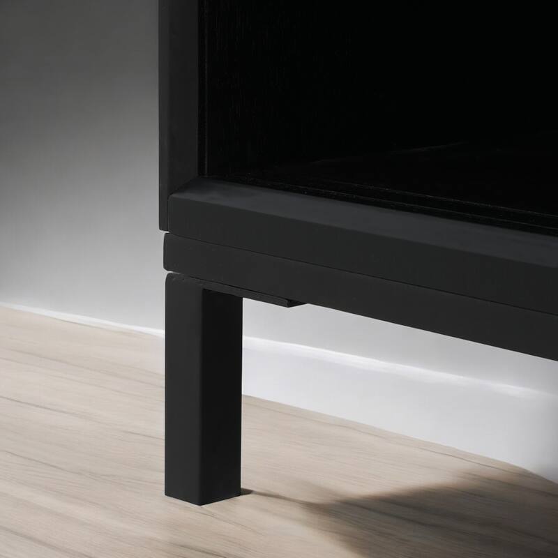 Modern Geometric Accent Cabinet with Sliding Doors and Two Drawers, High-Quality Wood Veneer Top, Sturdy MDF Construction