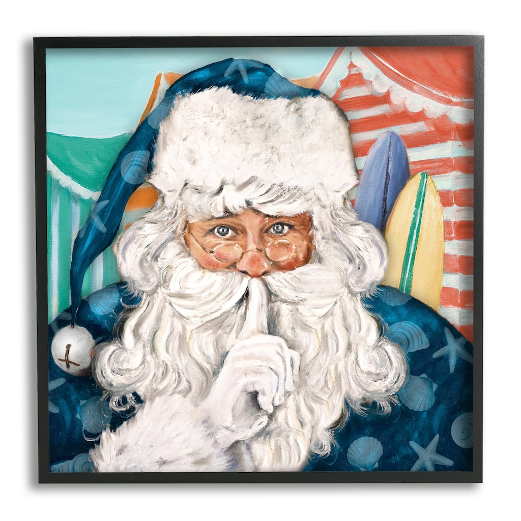 Stupell Nautical Santa Claus Quiet Hand Gesture Beach Tents Framed Wall Art