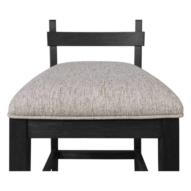 2Pc Black/Gray Counter Height Chair Upholstered Seat Ladder Back Wooden Dining Room Furniture
