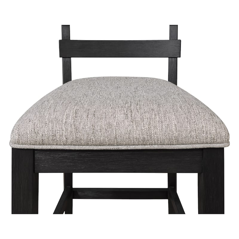 2pc Black/Gray Counter Height Chair Upholstered Seat Ladder Back Wooden Dining Room Furniture