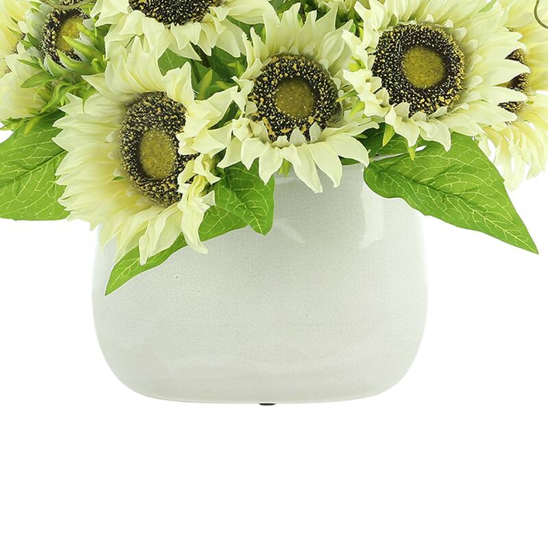 Daisy and Curly Willow Arrangement in a Ceramic Vase - Cream, White, Green