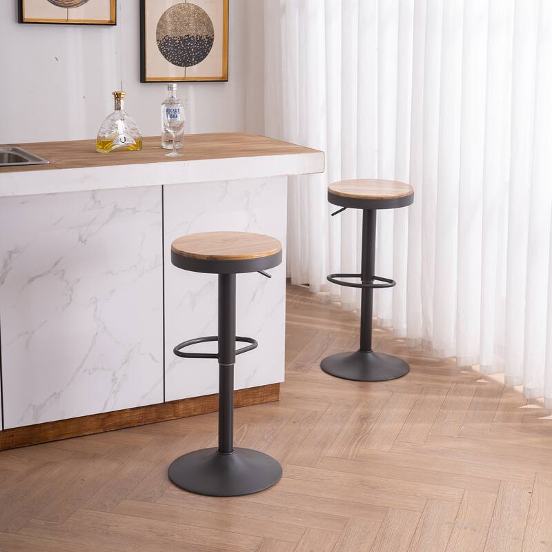 Adjustable Swivel Bar Chairs Backless Round Barstools Set of 2