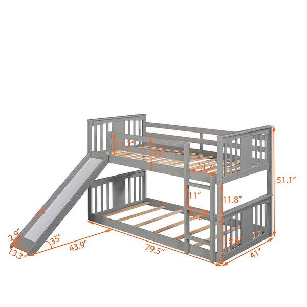dimension image slide 1 of 2, Built-in Design Twin over Twin Bunk Bed with Slide and Ladder,House Shape Design