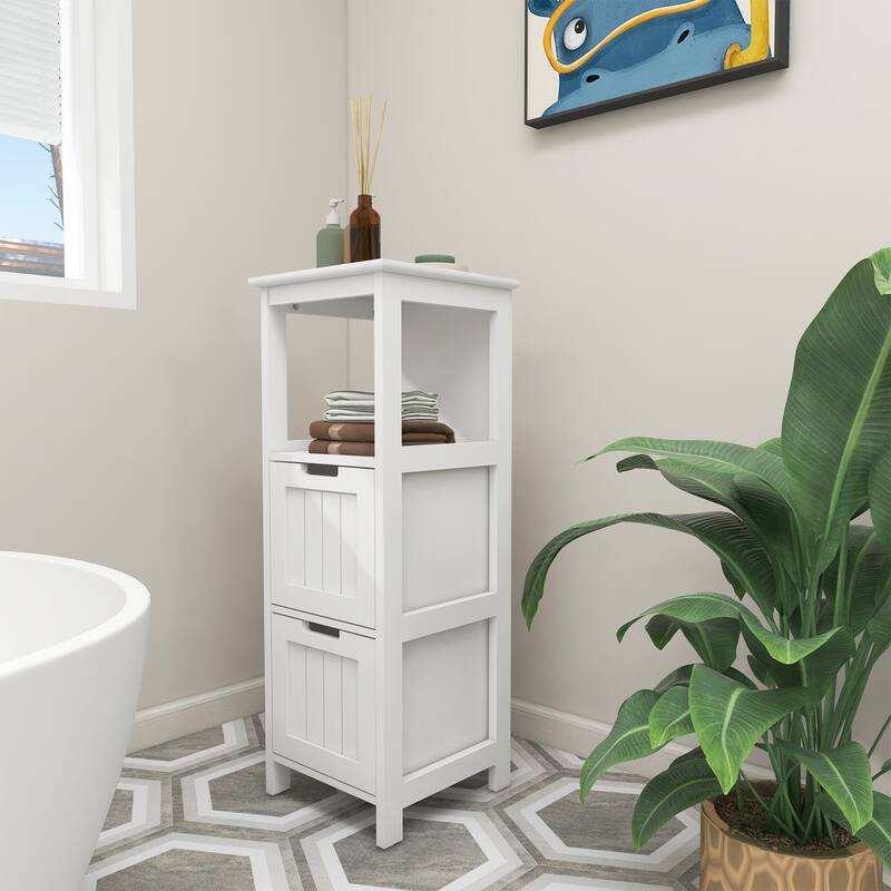 Anmytek Narrow Farmhouse Bathroom Storage Cabinet with Shelves Open and Closed Small Space Organizer