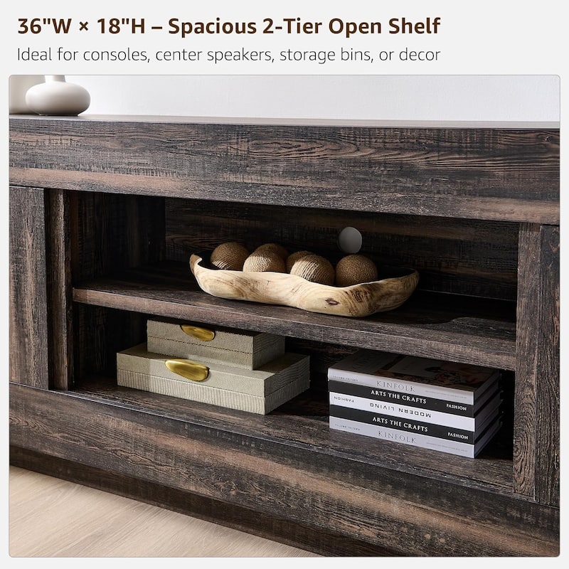 Modern TV Stand, Entertainment Center for TVs Up to 80", Thick Wood