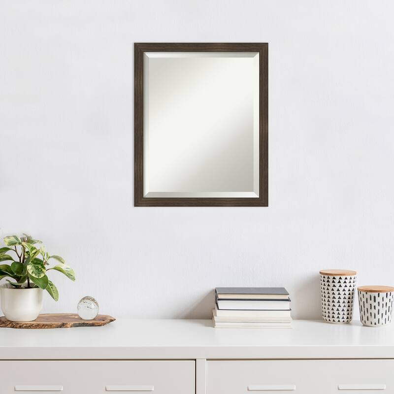 Woodgrain Stripe Beveled Wood Framed Wall Mirror