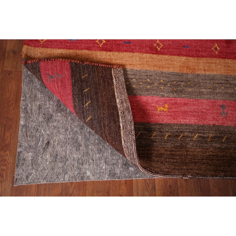 Striped Pink Gabbeh Indian Area Rug Hand-Knotted Wool Carpet - 5'4"x 7'9"