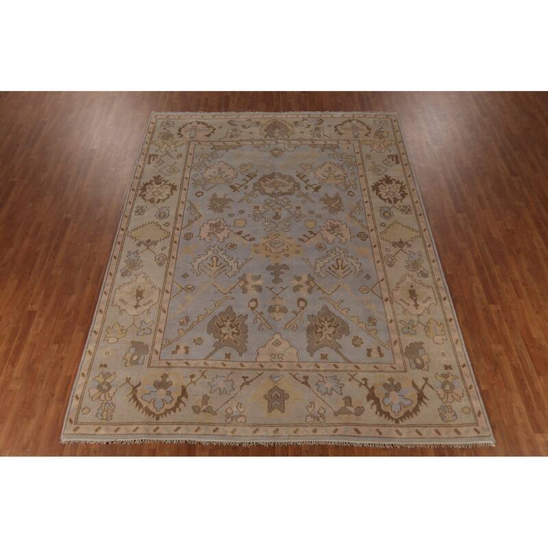 Earth Tone Oushak Indian Area Rug Hand-Knotted Wool Carpet - 9'1" x 11'10"