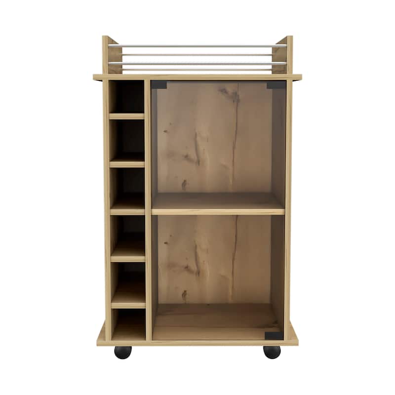 Dukat Bar Cart,Two Shelves, Six Built-in Wine Rack, Four Casters - Brown