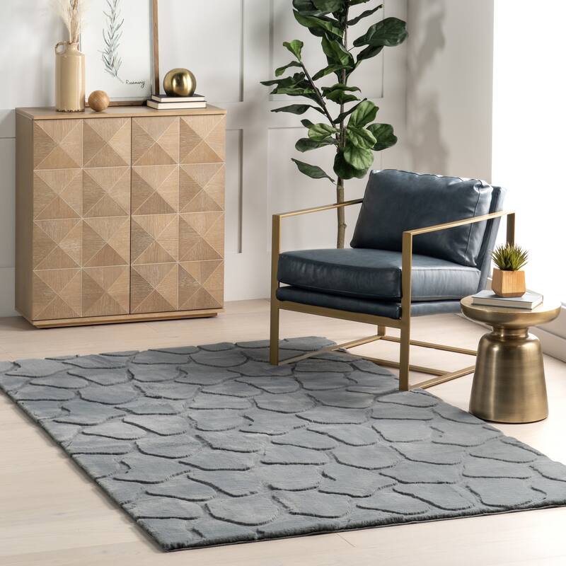 Nuloom Jireh SuperiorWash Plush Geometirc Machine Washable Ara Rug - 5' x 8' - Grey Blue - Rectangle