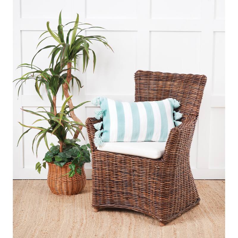 Cabana Sky Blue Stripes Tassels Pillow