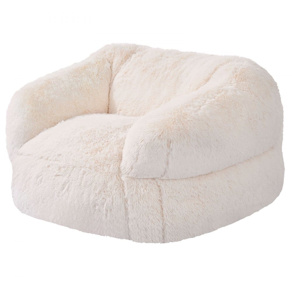 Beige Fabric Memory Foam Bean Bag Chair with Armrests and Ergonomic Support - 47.63 x 46.06 x 27.55 inches