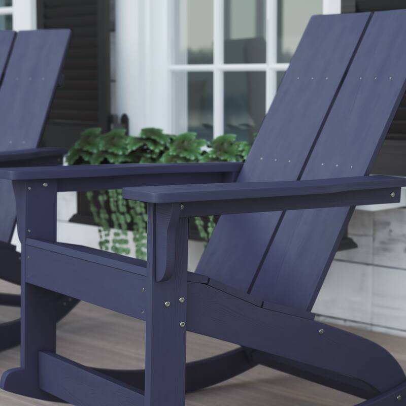 Modern 2-Slat Adirondack Poly Resin Rocking Chair for Indoor/Outdoor Use