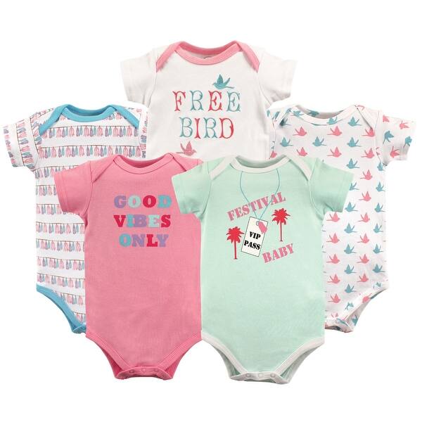 slide 1 of 1, Luvable Friends Baby Girl Cotton Bodysuits 5pk, Festival 0-3 Months - Festival