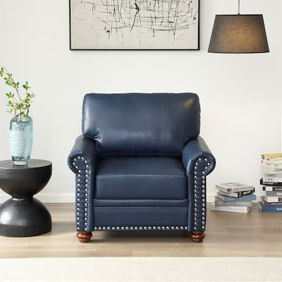 Living Room Sofa Single Seat Chair with Wood Leg Navy Blue Leather