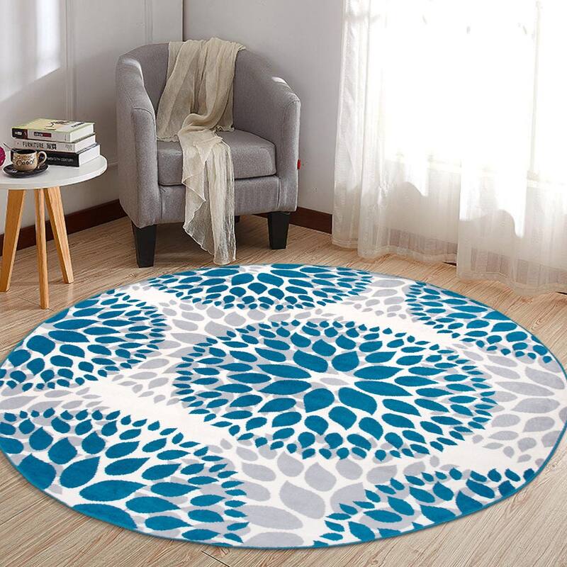 World Rug Gallery Modern Floral Circles Area Rug - 6'6" Round - Blue - Runner/Round/Oval